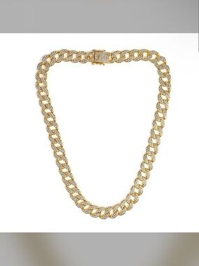 Invicta Gold and Crystal Pave Cuban Link Necklace